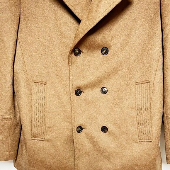 New Menticano Italian Wool Cashmere Blend Double Breasted Camel Mens Coat Sz 52 - Picture 4 of 9